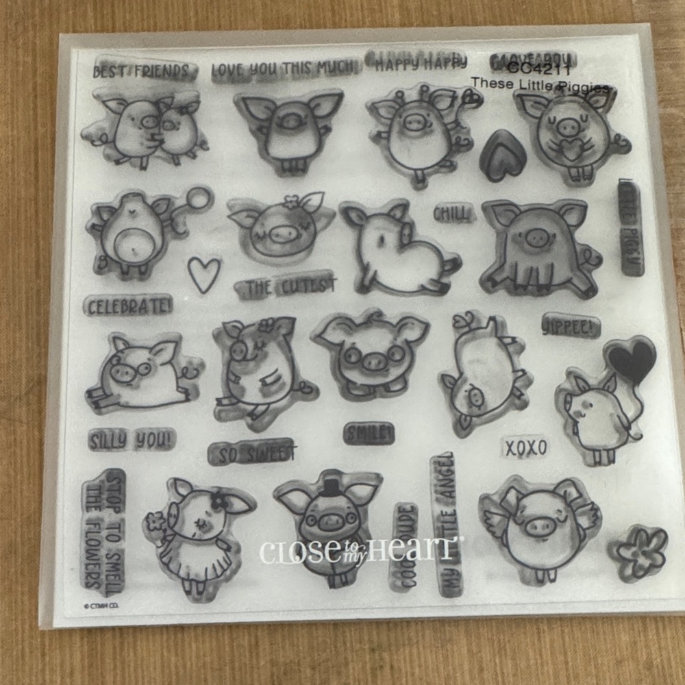 Close To My Heart Cute Piglet Clear Stamp Set - White/Grey